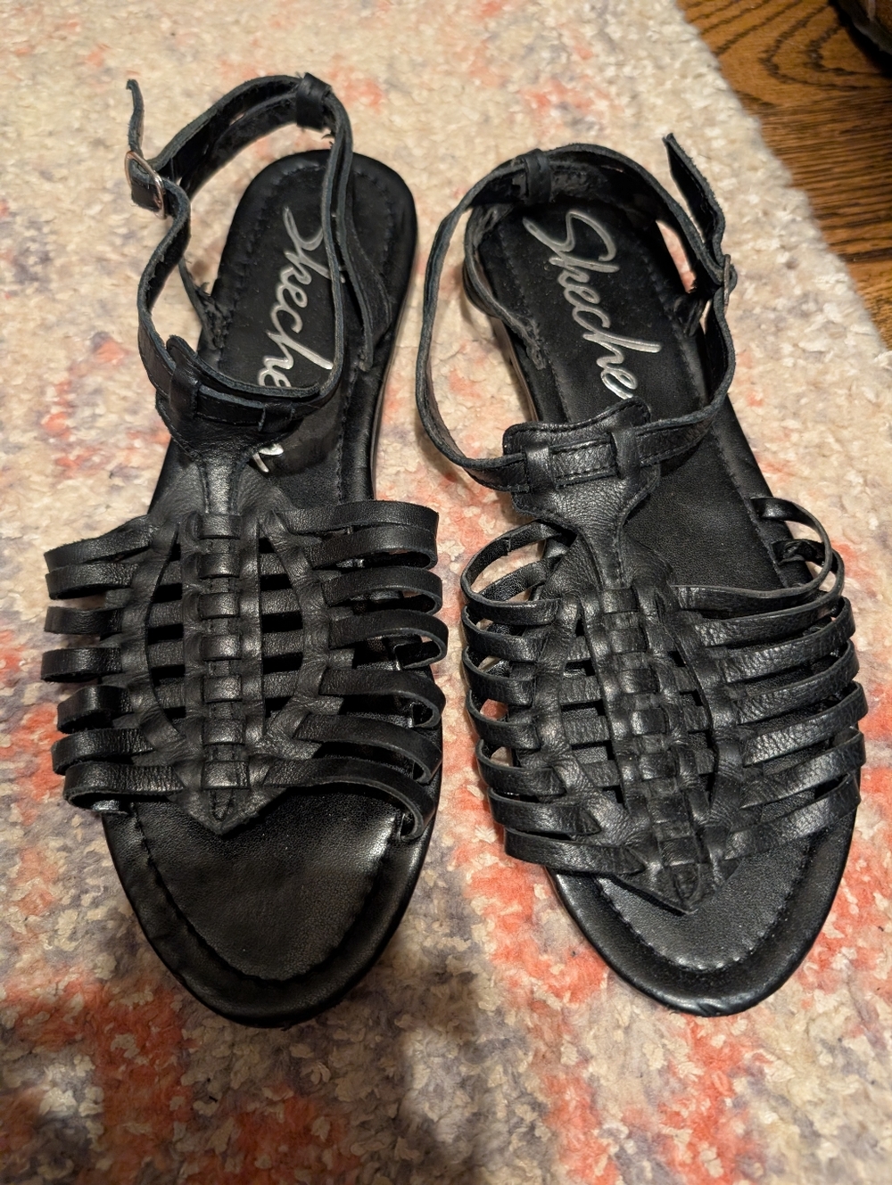 Skechers Women’s Black Woven Leather Slingback Sandals